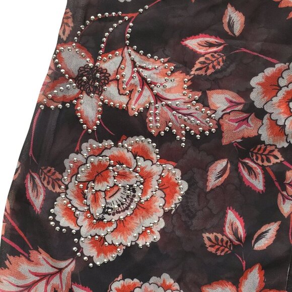 GUESS Nira Chiffon Semi Sheer Floral Rhinestone Detail Long Sleeve Button Down S - Picture 8 of 14